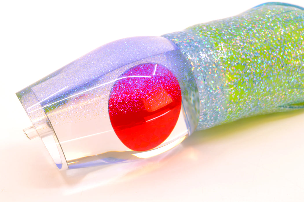 Moyes Lures Clear Mirrored Blue Glitter Back XL Sumo 16" 20.5oz Skirted Ice Blue/Rainbow