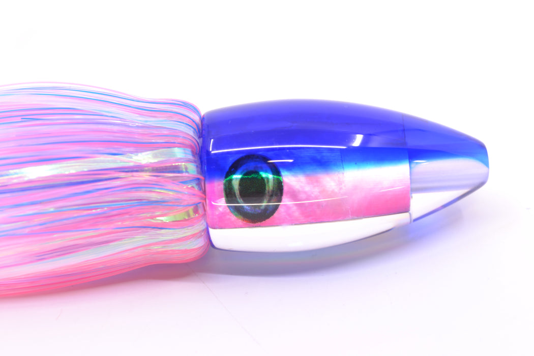 Moyes Lures Pink MOP Blue Back Poon 5" 1.3oz Skirted Mixed Blue-White-Pink Hair