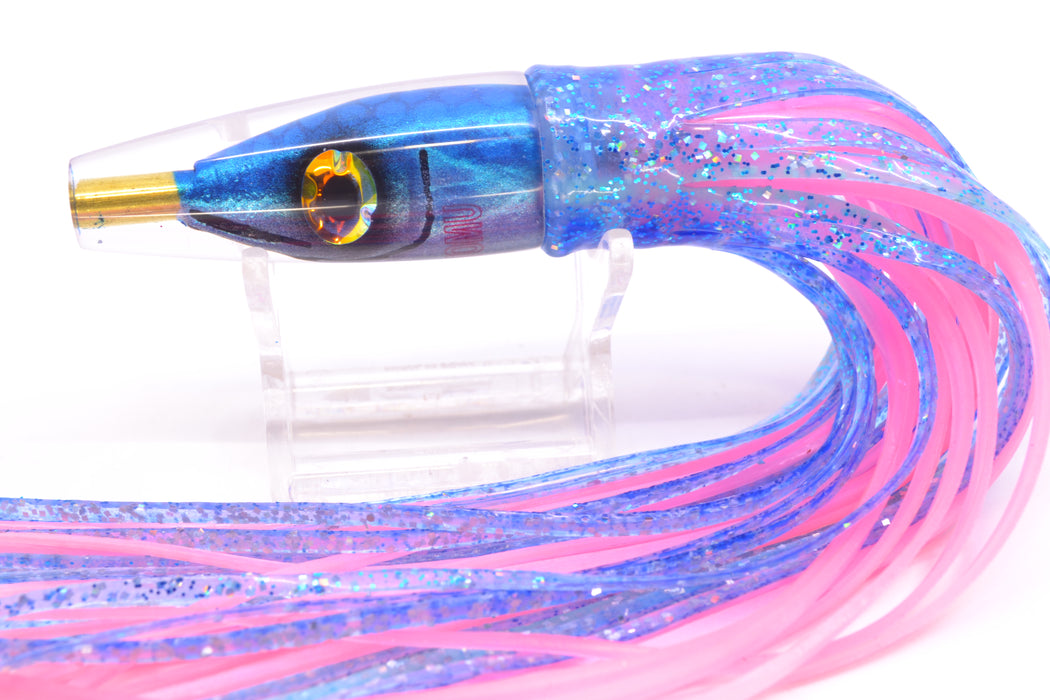 Tsutomu Lures Blue Dot Back Blue-Silver Fish Head Poke Invert 6" 3.2oz Skirted Blue Dots