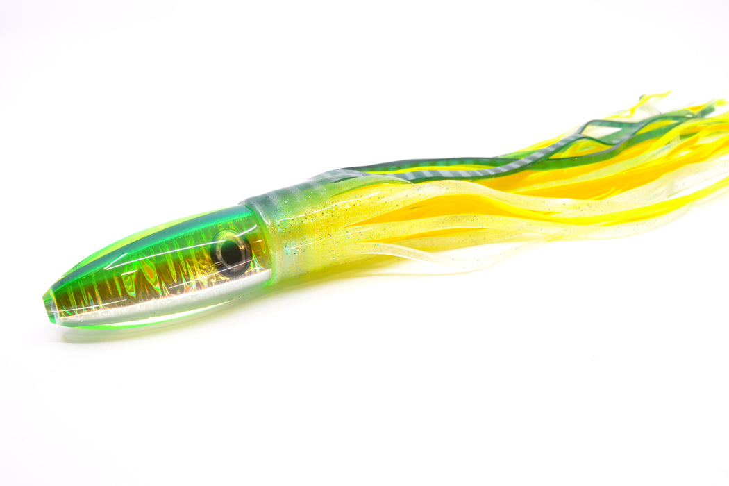 Moyes Lures Silver Aurora Green Back Keeled Medium Ono Bullet 9" 8.7oz Skirted GZE