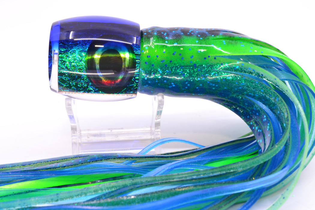 Moyes Lures Blue-Green Oil Slick Blue Back Taxi Eyes Large Secret 12" 6.5oz Skirted GZE