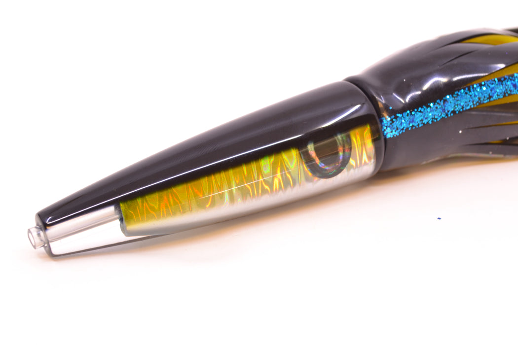 Moyes Lures Yellow-Silver Aurora Black Back Ono Rocket 9" 8oz Skirted Yellowfin