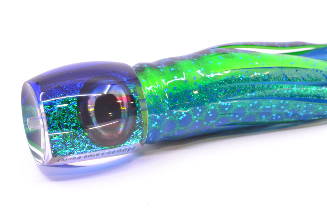 Moyes Lures Blue-Green Oil Slick Blue Back Taxi Eyes Large Secret 12" 6.5oz Skirted GZE