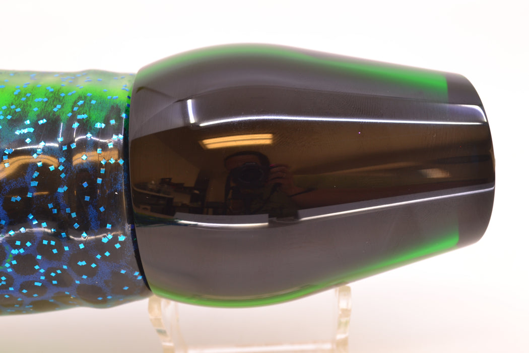 Moyes Lures Green Mirrored Black Back XL Sumo 16" 20.5oz Skirted Black Dots-Blue Dots