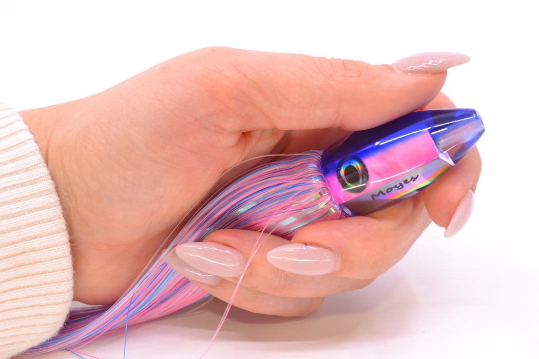 Moyes Lures Pink MOP Blue Back Poon 5" 1.3oz Skirted Mixed Blue-White-Pink Hair