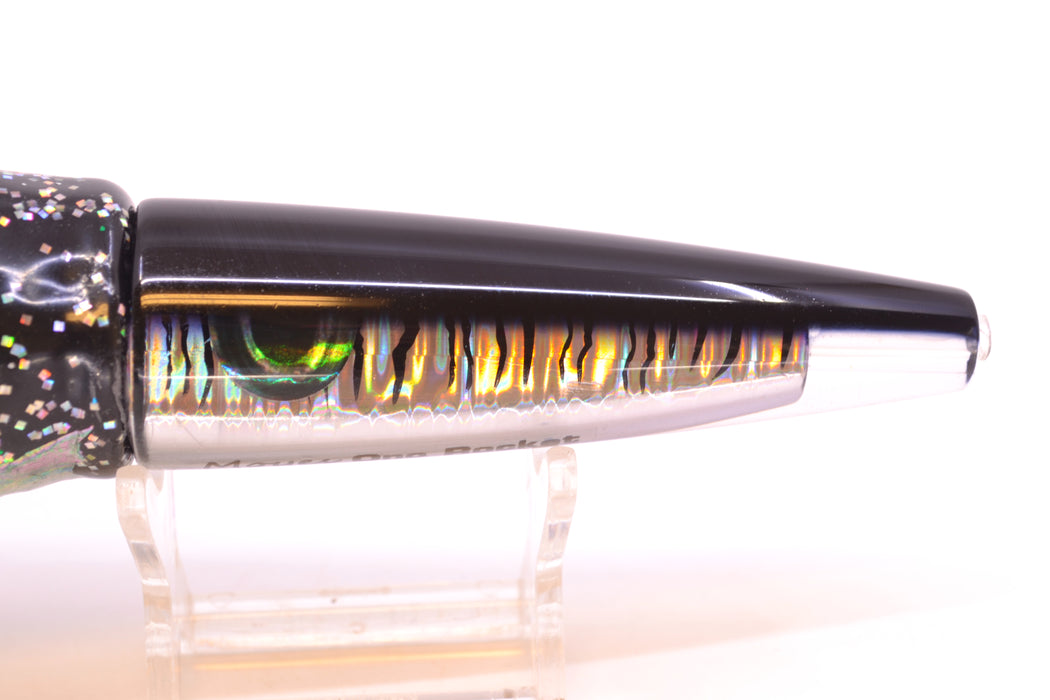 Moyes Lures Black Mackerel Taxi Eyes Ono Rocket 9" 8oz Skirted Black Aurora/Blue-Green