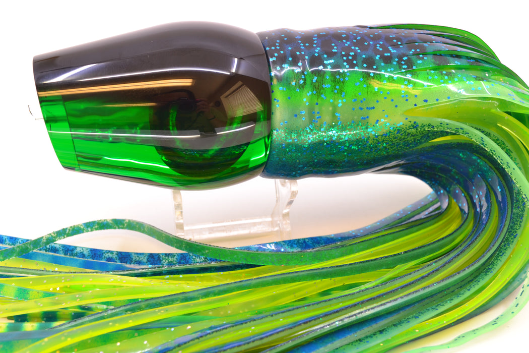 Moyes Lures Green Mirrored Black Back XL Sumo 16" 20.5oz Skirted Black Dots-Blue Dots