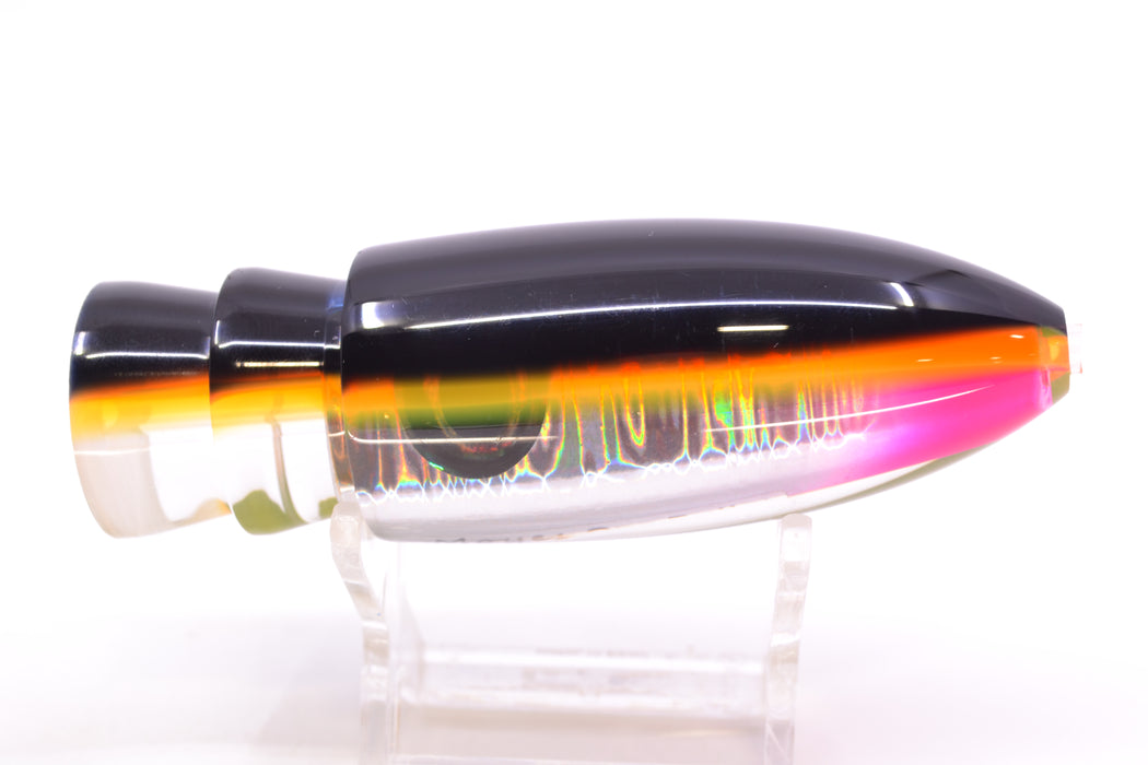 Moyes Lures Silver Aurora Black-Orange Back Keeled Medium Ono Bullet 9" 5.8oz GZE