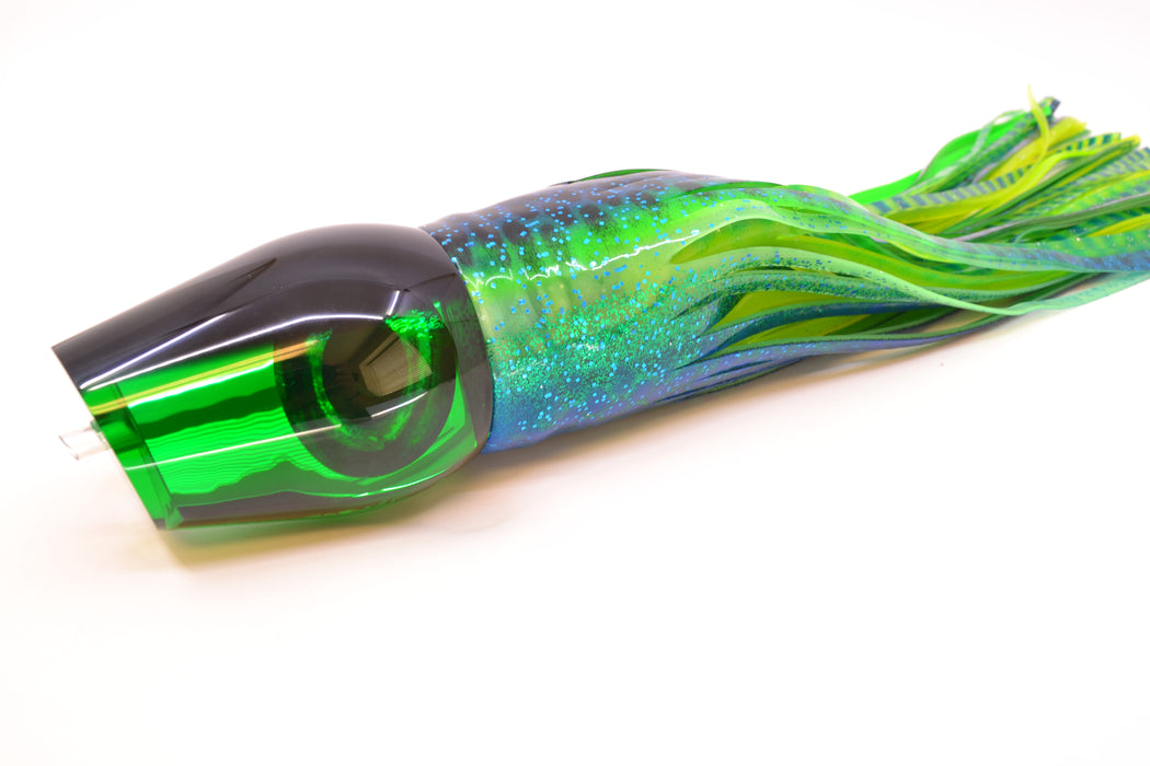 Moyes Lures Green Mirrored Black Back XL Sumo 16" 20.5oz Skirted Black Dots-Blue Dots