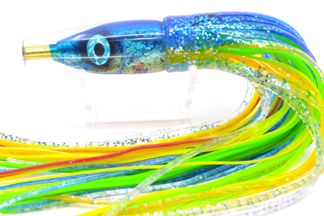 Tsutomu Lures Blue Mahi Fish Head Poke Invert 6" 3.2oz Skirted Blue-Yellow-Silver