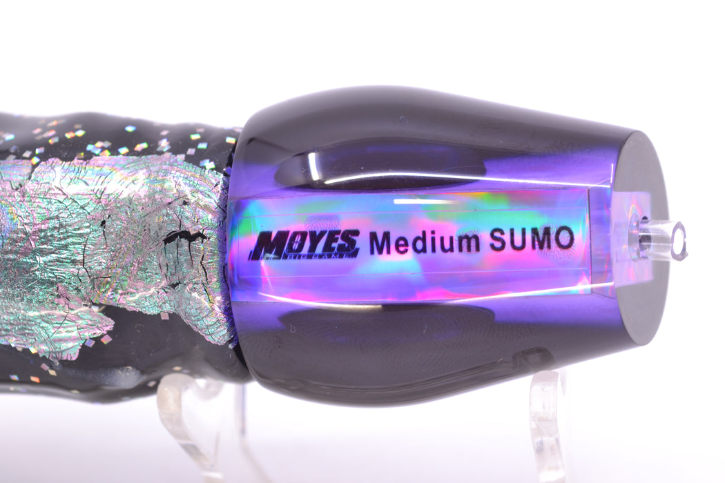 Moyes Lures Purple MOP Black Back Taxi Eyes Medium Sumo 12" 6.8oz Skirted Black Aurora
