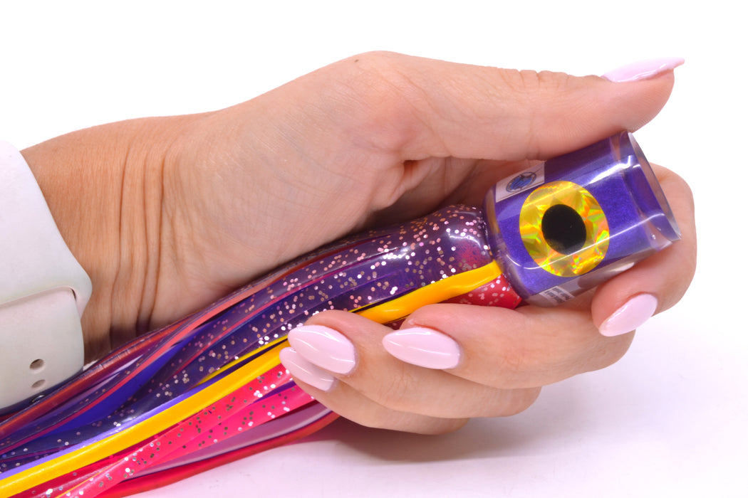 Azores Lures Purple Pearl Black-Gold Eyes Mini Tuna Feast 7" 2.3oz Skirted Purple-Yellow-Pink