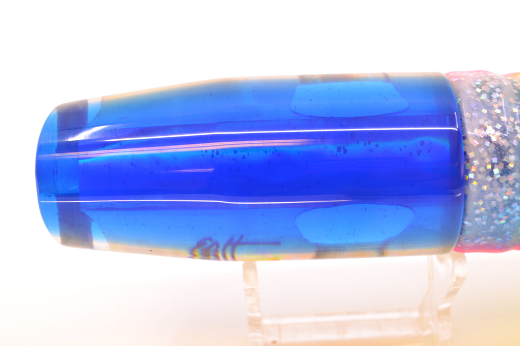 Marlin Magic White Awabi Blue Back Taxi Eyes Large Plunger 12" 9oz Skirted Holo w/ Blue Bars