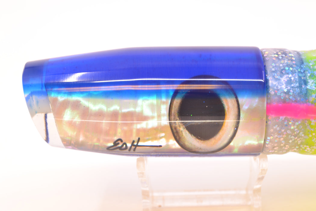 Marlin Magic White Awabi Blue Back Taxi Eyes Large Plunger 12" 9oz Skirted Holo w/ Blue Bars