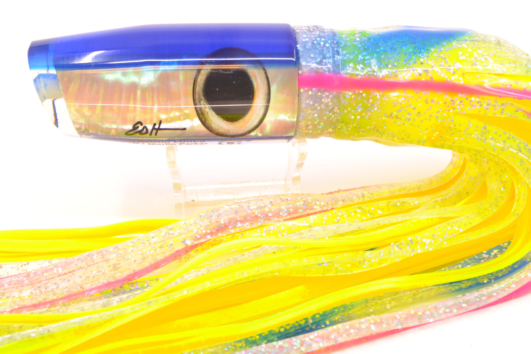 Marlin Magic White Awabi Blue Back Taxi Eyes Large Plunger 12" 9oz Skirted Holo w/ Blue Bars