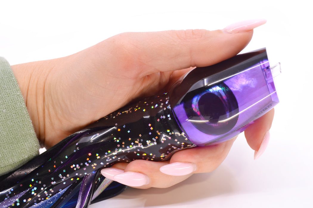 Moyes Lures Purple MOP Black Back Taxi Eyes Medium Sumo 12" 6.8oz Skirted Black Aurora