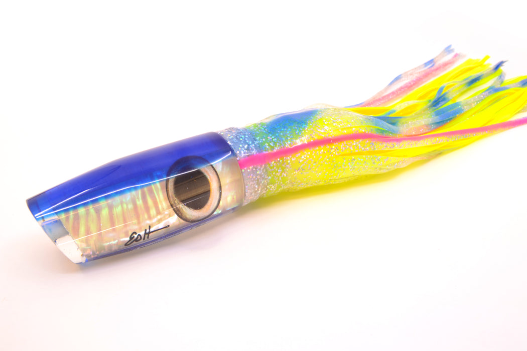 Marlin Magic White Awabi Blue Back Taxi Eyes Large Plunger 12" 9oz Skirted Holo w/ Blue Bars