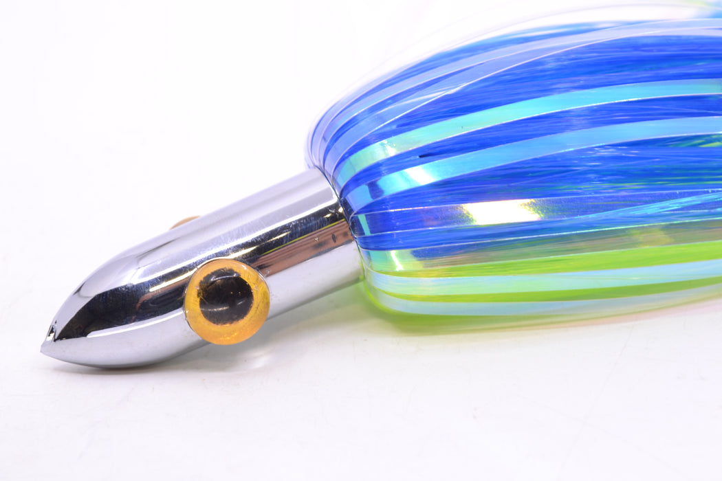 Iland Lures Blue-Chartreuse Flash Hair Chrome Head "Hawaiian Eye" Ilander 8.5" 2.5oz IL400F-BL/CH