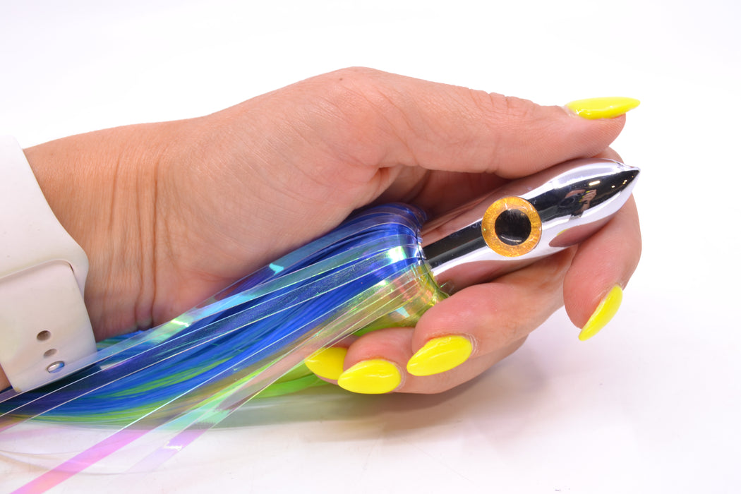 Iland Lures Blue-Chartreuse Flash Hair Chrome Head "Hawaiian Eye" Ilander 8.5" 2.5oz IL400F-BL/CH