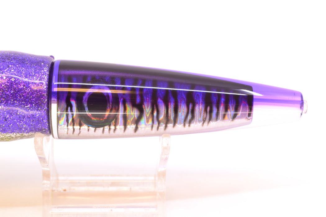 Moyes Lures Purple Mackerel Taxi Eyes Ono Rocket 9" 8oz Skirted Purple-Silver/Rainbow
