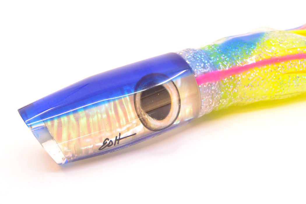 Marlin Magic White Awabi Blue Back Taxi Eyes Large Plunger 12" 9oz Skirted Holo w/ Blue Bars