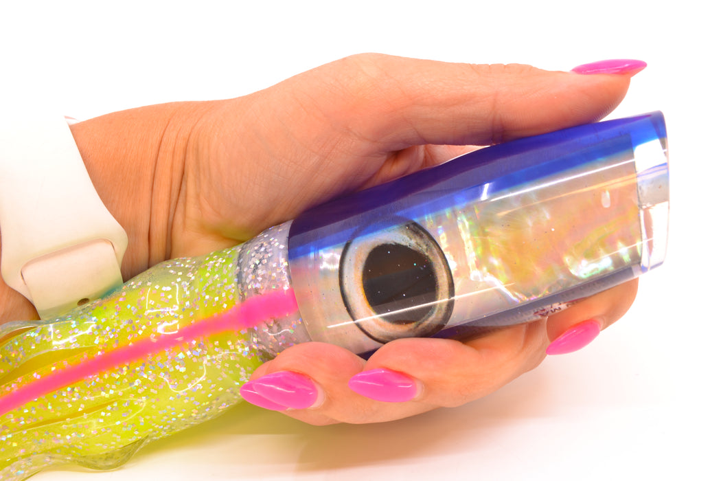 Marlin Magic White Awabi Blue Back Taxi Eyes Large Plunger 12" 9oz Skirted Holo w/ Blue Bars