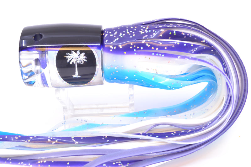 Palmetto Lures White MOP Purple Back Oh Billy Jr 10" 6.5oz Skirted Purple-Clear-Blue