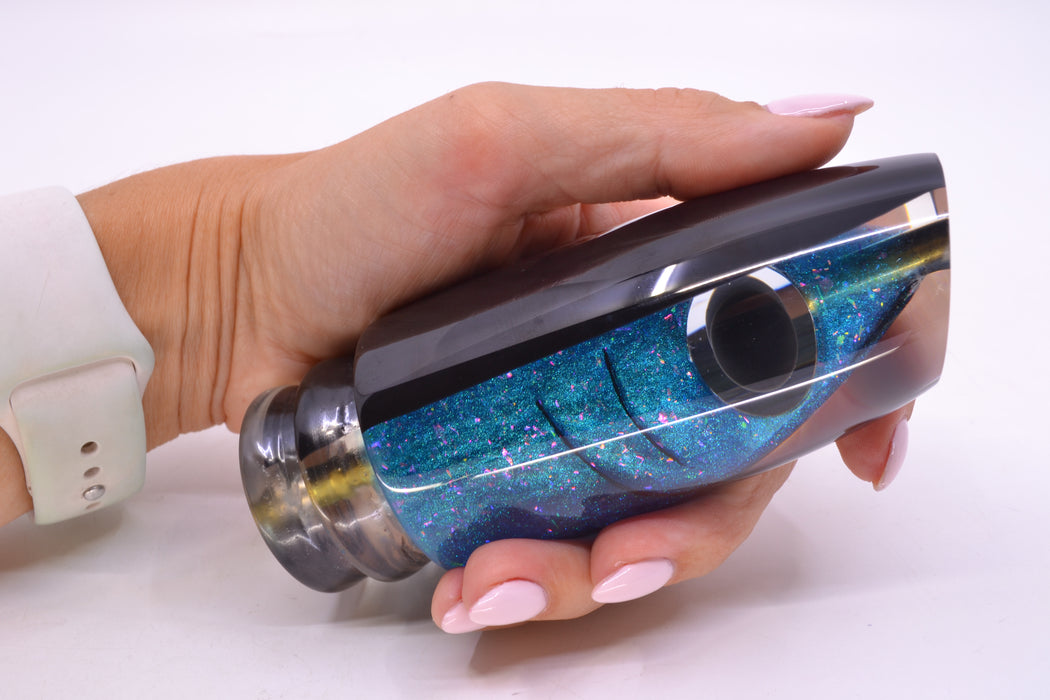 Joe Yee by KEGZ-Niiyama Collab Blue Rainbow Flake Fish Head Black Back Super Plunger 14" 7.2oz
