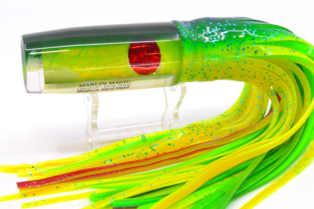 Marlin Magic Lime MOP Green Back Red Eyes Medium Hard Head 9" 5oz Skirted Mahi