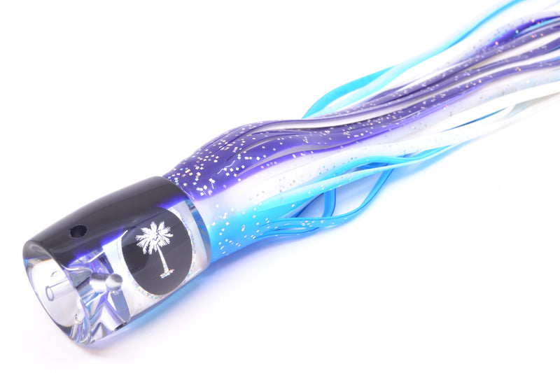 Palmetto Lures White MOP Purple Back Oh Billy Jr 10" 6.5oz Skirted Purple-Clear-Blue