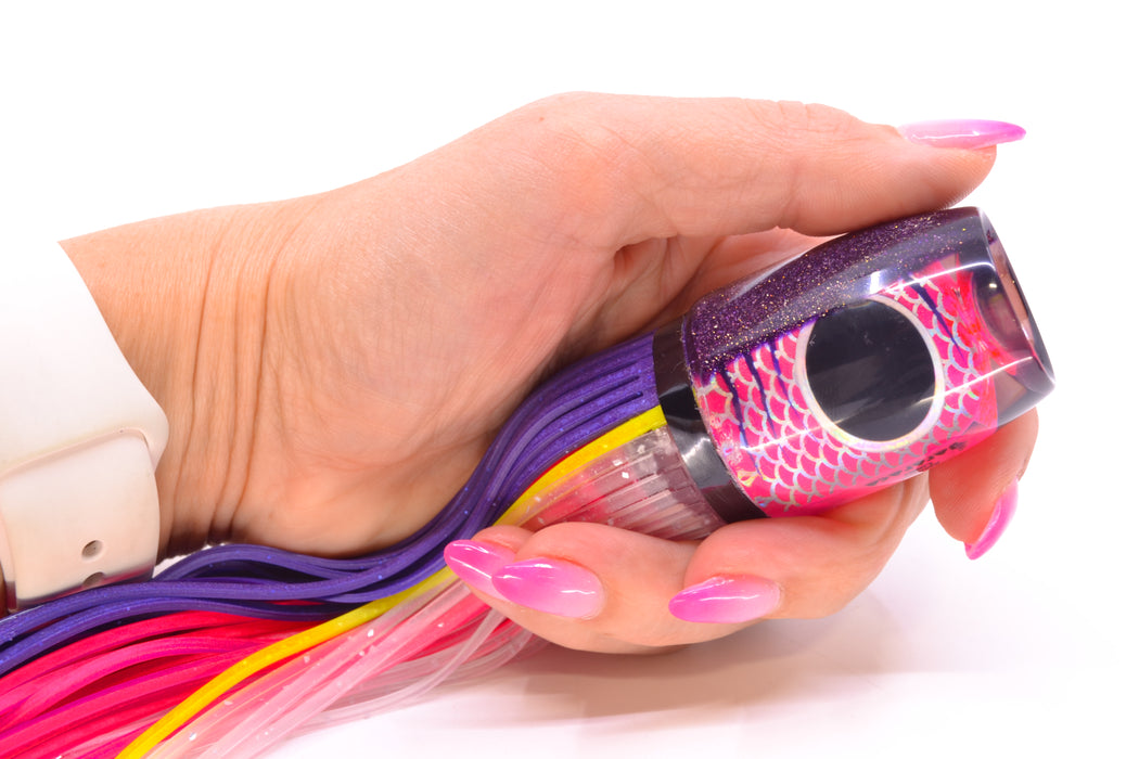 Amaral Lures Pink Pearl Rainbow Scale Purple Stripes Purple Back Jararaca 12" 4oz