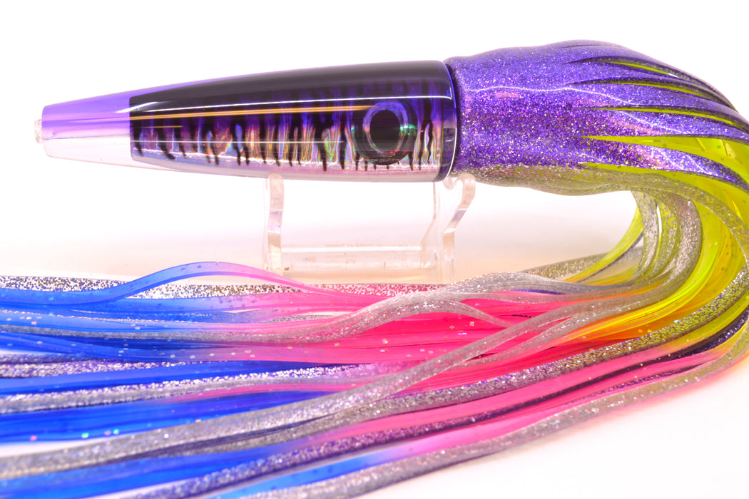 Moyes Lures Purple Mackerel Taxi Eyes Ono Rocket 9" 8oz Skirted Purple-Silver/Rainbow