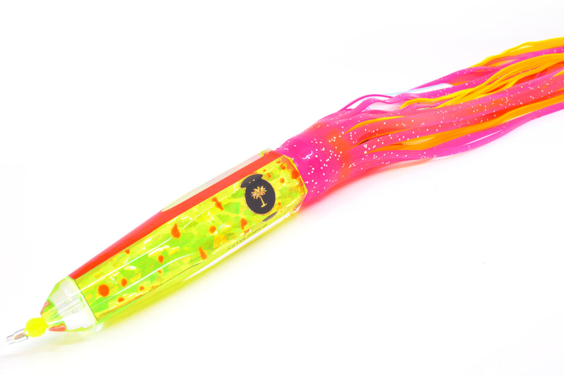 Palmetto Lures Chartreuse Mahi Rainbow Flake Hex Dart 12" 17.5oz Skirted Pink/Yellow Toxic Mahi