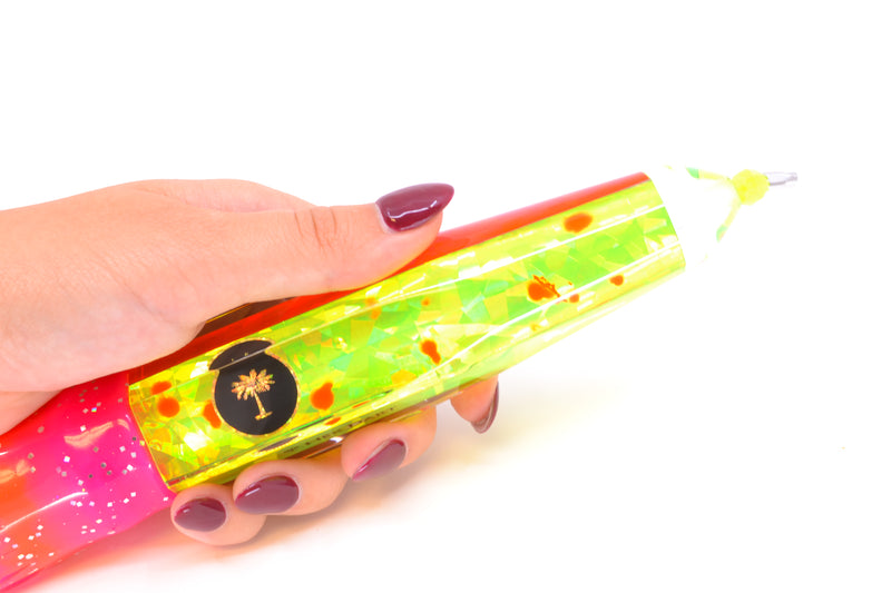 Palmetto Lures Chartreuse Mahi Rainbow Flake Hex Dart 12" 17.5oz Skirted Pink/Yellow Toxic Mahi