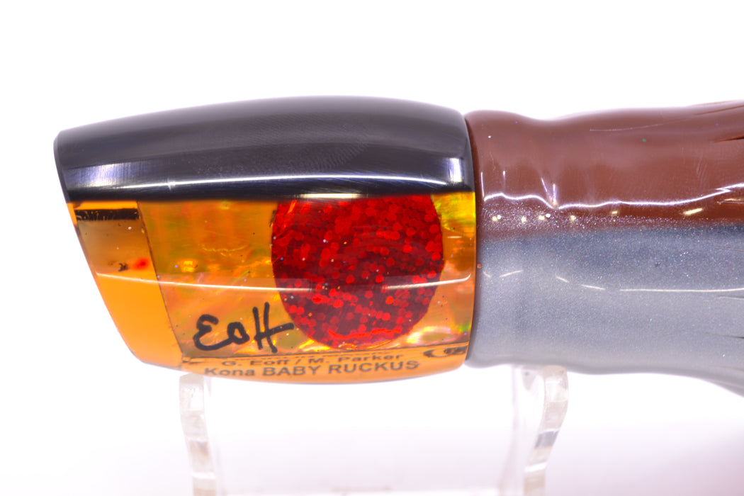 Marlin Magic Lures Amber Awabi Black Back Red Eyes Baby Ruckus 10" 6.5oz Skirted