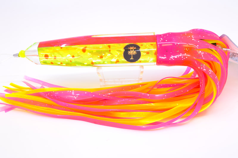 Palmetto Lures Chartreuse Mahi Rainbow Flake Hex Dart 12" 17.5oz Skirted Pink/Yellow Toxic Mahi