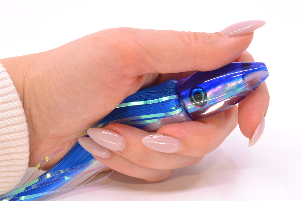 Moyes Lures Ice Blue Awabi Blue Back Poon 5" 1.3oz Skirted Blue-White Hair