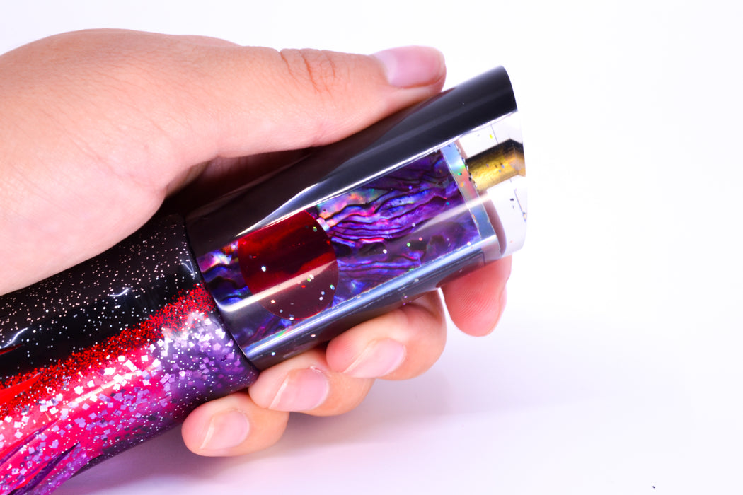 Tanigawa Lures Purple Paua Black Back Red Eyes 9" Tube 7.5oz Skirted Black-Red-Purple