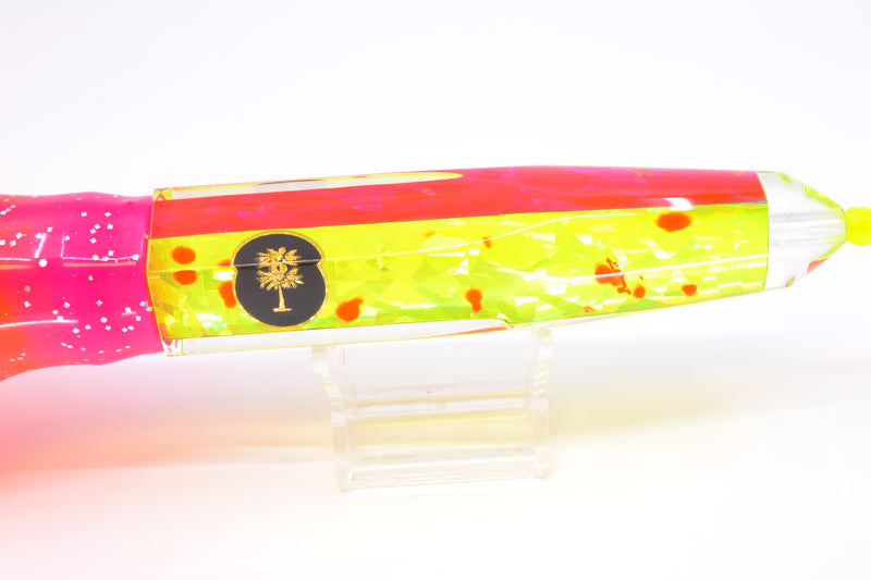 Palmetto Lures Chartreuse Mahi Rainbow Flake Hex Dart 12" 17.5oz Skirted Pink/Yellow Toxic Mahi