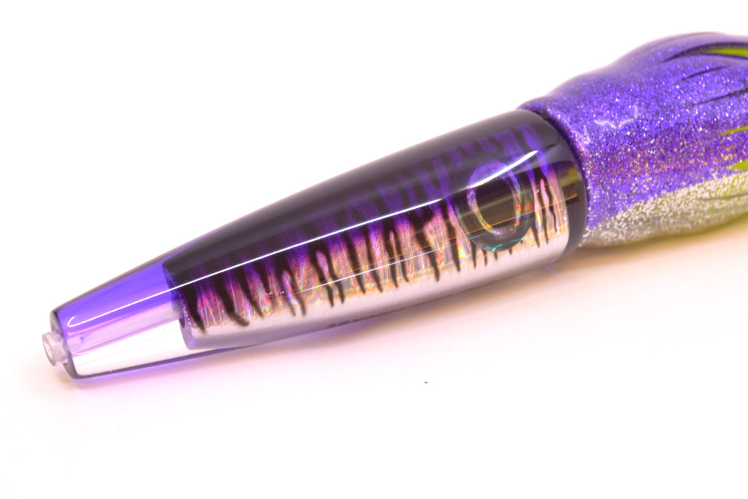 Moyes Lures Purple Mackerel Taxi Eyes Ono Rocket 9" 8oz Skirted Purple-Silver/Rainbow