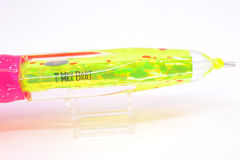 Palmetto Lures Chartreuse Mahi Rainbow Flake Hex Dart 12" 17.5oz Skirted Pink/Yellow Toxic Mahi