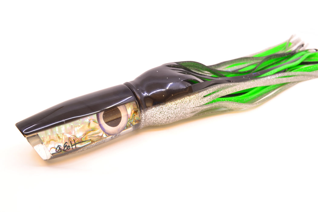Marlin Magic White Abalone Black Back Taxi Eyes Large Plunger 12" 9oz Skirted Black-Silver