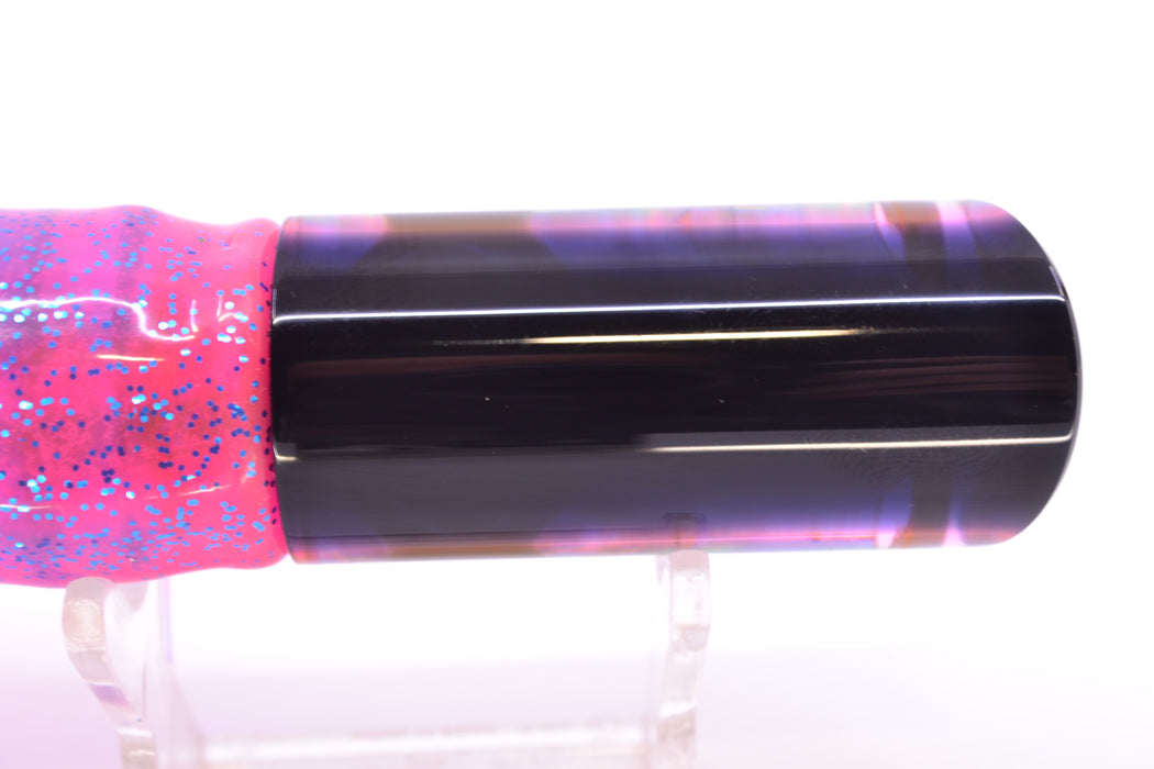 Moyes Lures Rainbow MOP Black-Pink Back Small Pipe Bomb 9" 4oz Skirted Pink/Blue