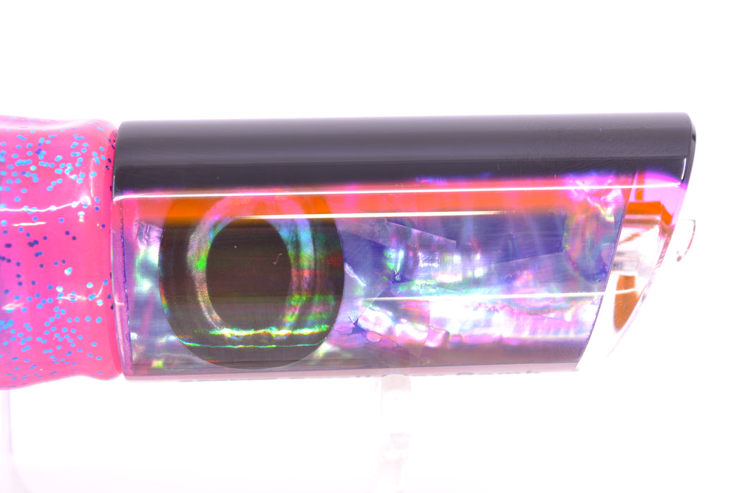 Moyes Lures Rainbow MOP Black-Pink Back Small Pipe Bomb 9" 4oz Skirted Pink/Blue