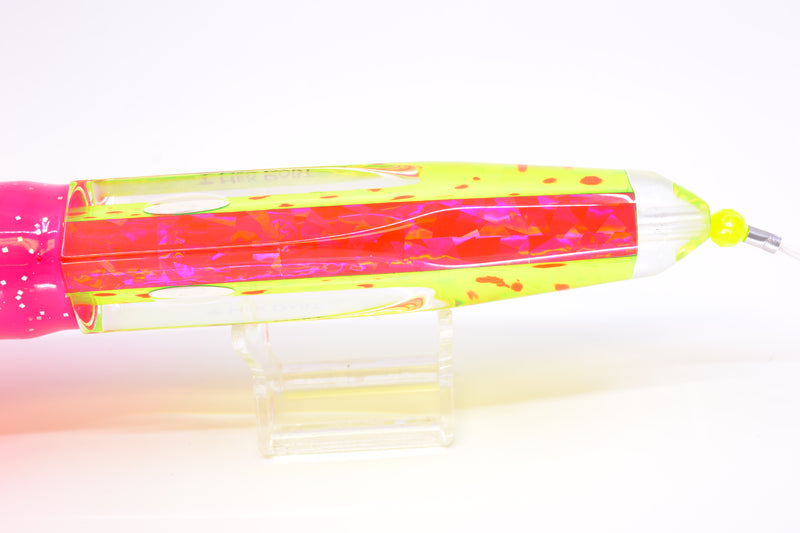 Palmetto Lures Chartreuse Mahi Rainbow Flake Hex Dart 12" 17.5oz Skirted Pink/Yellow Toxic Mahi