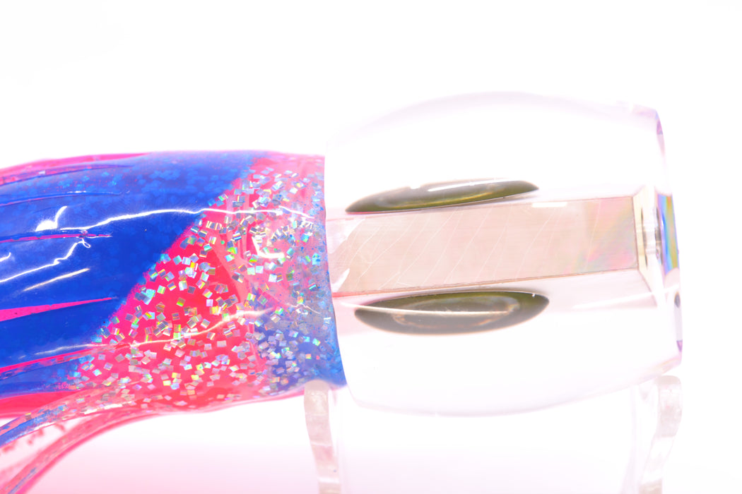 Moyes Lures White MOP Taxi Eyes Large Secret 12" 6.5oz Skirted Holo with Blue Bars/Pink GZE