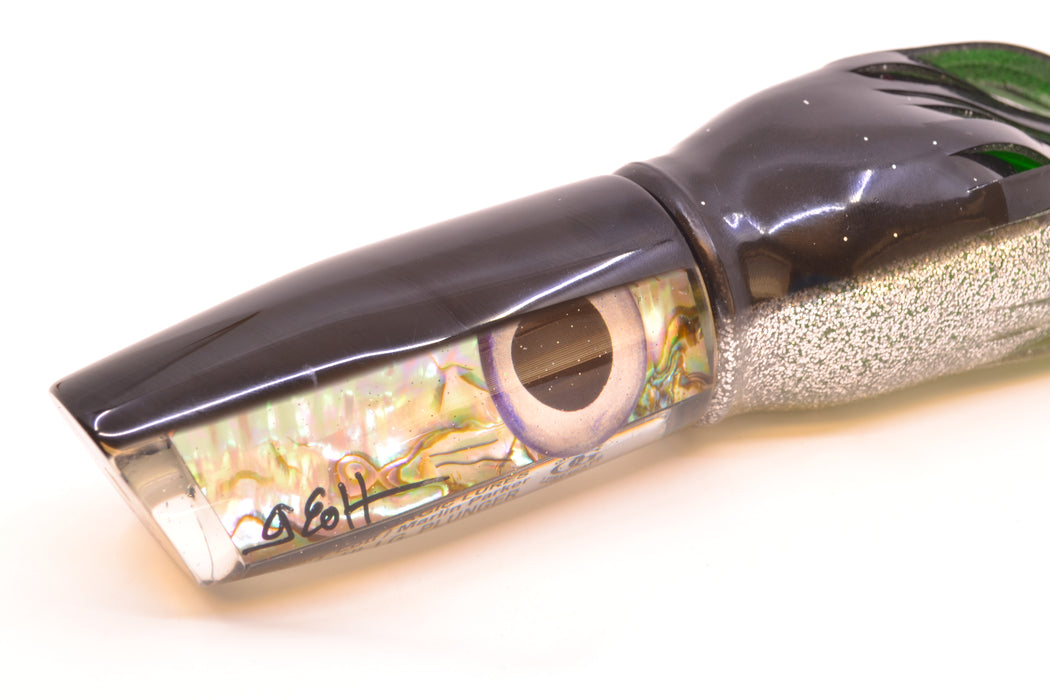 Marlin Magic White Abalone Black Back Taxi Eyes Large Plunger 12" 9oz Skirted Black-Silver