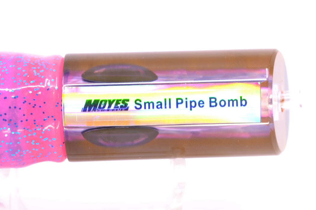 Moyes Lures Rainbow MOP Black-Pink Back Small Pipe Bomb 9" 4oz Skirted Pink/Blue