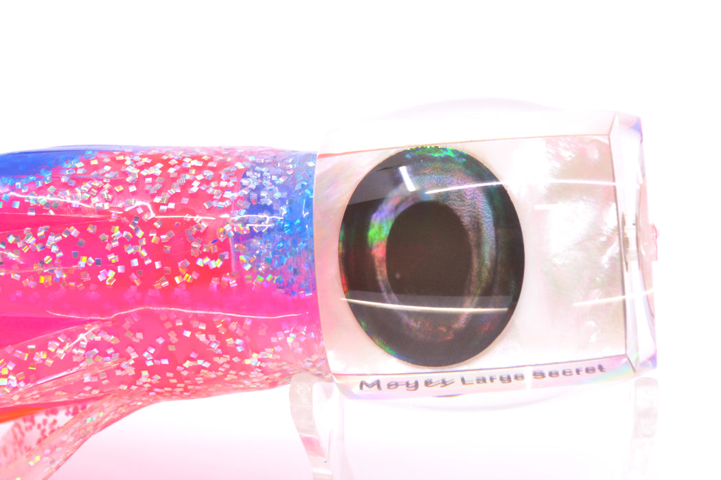 Moyes Lures White MOP Taxi Eyes Large Secret 12" 6.5oz Skirted Holo with Blue Bars/Pink GZE