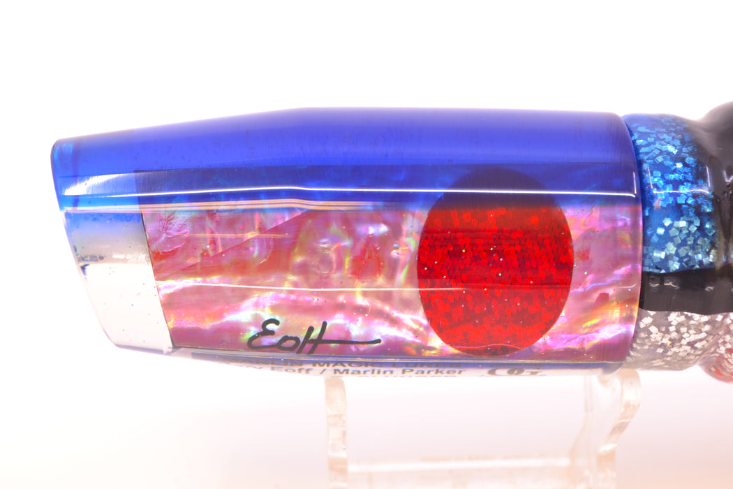 Marlin Magic Pink Awabi Blue Back Red Eyes Large Plunger 12" 9oz Skirted Black & Blue Bars